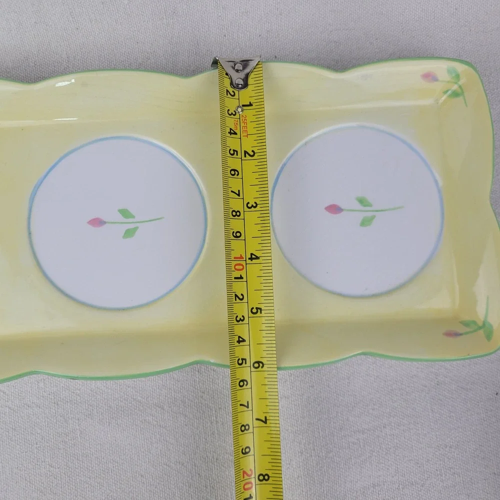 Princess House Exclusive Floral Ceramic Tray and 3 Pot Bowl Set Yellow Tulip
